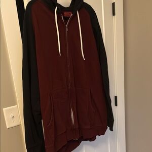 Burgundy and Black Zip-Up Hoodie Big and Tall